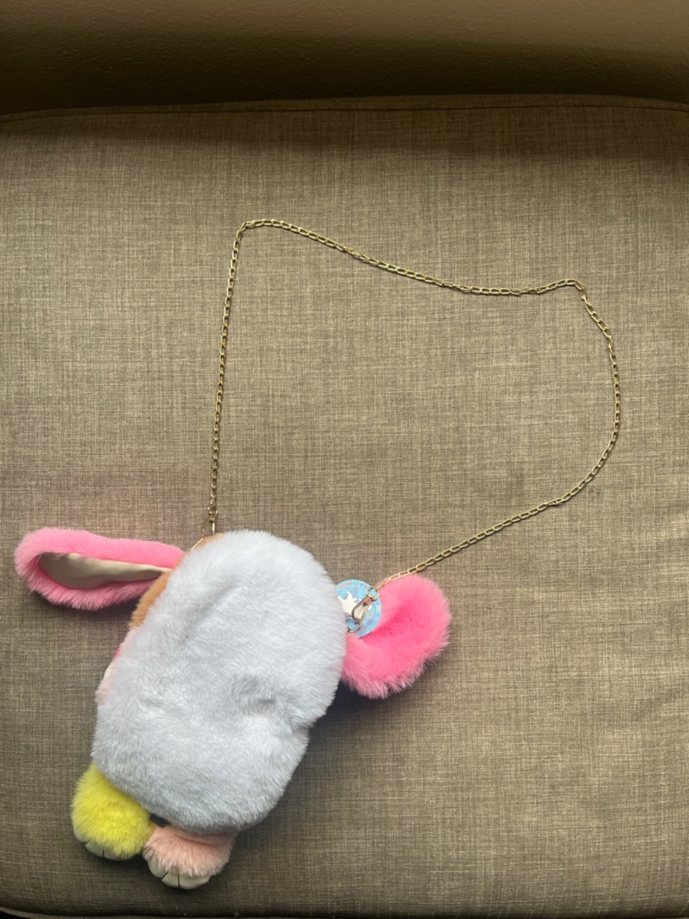Fuzzy Multicolored Rabbit Plush Purse Kawaii Anime Cosplay Con NWT - Picture 4 of 8